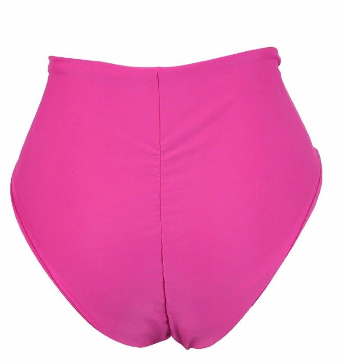 Vivian Bikini Bottoms: back view. Magenta color. Nylon swimwear bikini bottoms. 